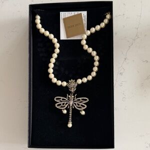 Heidi Daus Pearl and Silver Dragonfly Necklace